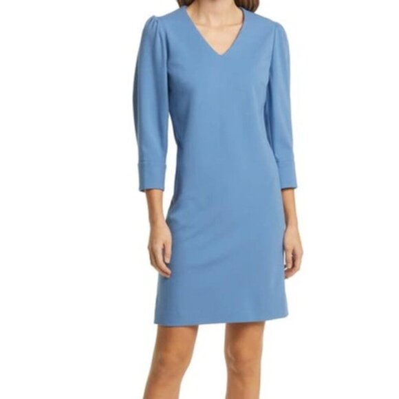 Boss Hugo Boss Mountain Blue Distany Puff Sleeve Sheath Dress - Picture 1 of 4
